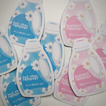 Load image into Gallery viewer, Oops! Bullshit and Bad Vibes Remover UV Spot Gloss Vinyl Stickers