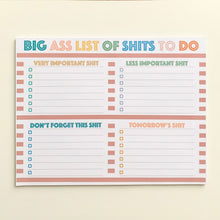 Load image into Gallery viewer, Long Ass List Of Shits To Do 4.25&quot;x11&quot; Notepad
