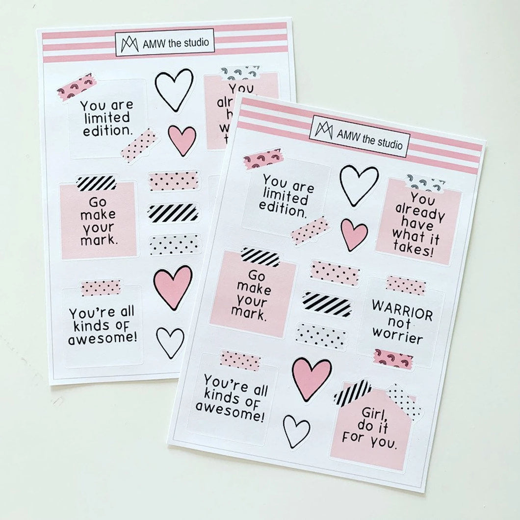 Pink Notes Paper Sticker Sheet