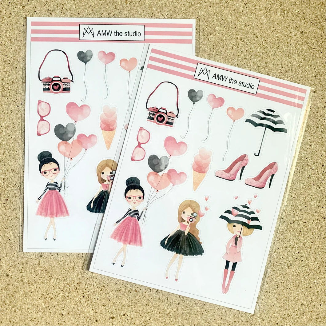 Heart Girls Paper Sticker Sheet